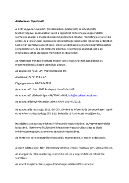 Adatvédelmi tájékoztató A CPR-Vagyonértékelő Kft. (továbbiakban