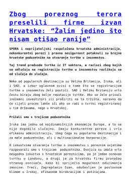Zbog poreznog terora preselili firme izvan Hrvatske