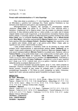 11. kolo Porazi naših stolnotenisačica u 11. kolu Superlige Obje