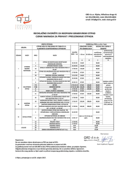 Cjenik naknada za prihvat i preuzimanje otpada