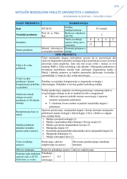 4. Mariologija - Katolički bogoslovni fakultet, Sarajevo