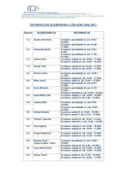INFORMACIJE RAZREDNIKA U ŠK.GOD. 2016./2017.
