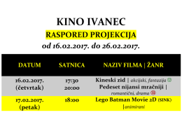 Raspored projekcija do 26.02.1017.