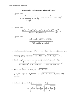 Stepenovanje i korijenovanje ( zadaća za II razred ) 1. Uprostiti izraz