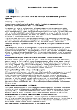 CETA &ndash; trgovinski sporazum kojim se određuju novi