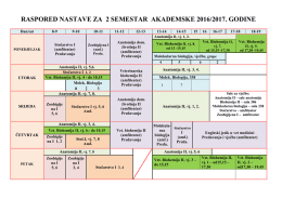 raspored nastave za 2 semestar akademske 2016/2017. godine