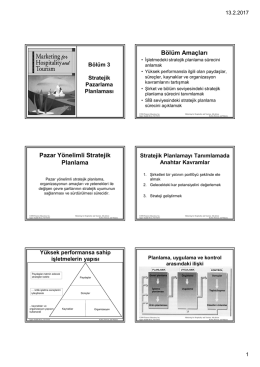 Bölüm Amaçları Pazar Yönelimli Stratejik Planlama