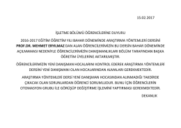 15.02.2017 İŞLETME B&Ouml;L&Uuml;M&Uuml; &Ouml;ĞRENCİLERİNE DUYURU 2016