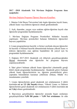 2014 &ndash;2015 Akademik Yılı Mevlana Değişim Programı ilanı aşağıdadır