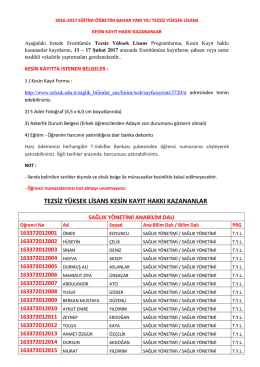 tezsiz yüksek lisans programına kayıt hakkı kazanan öğrenciler