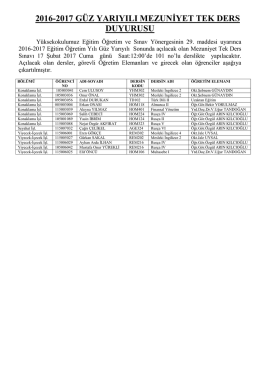 2016-2017 güz yarıyılı mezuniyet tek ders duyurusu