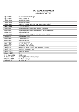 2016-2017 BAHAR DÖNEMİ AKADEMİK TAKVİMİ