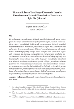 Ekonomik İnsan`dan Sosyo-Ekonomik İnsan`a: Pazarlamanın İktisadi