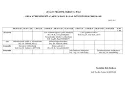 2016-2017 EĞİTİM-&Ouml;ĞRETİM YILI GIDA M&Uuml;HENDİSLİĞİ ANABİLİM