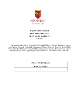 İNŞAAT MÜHENDİSLİĞİ ARAŞTIRMA GÖREVLİSİ SINAV SONUÇ