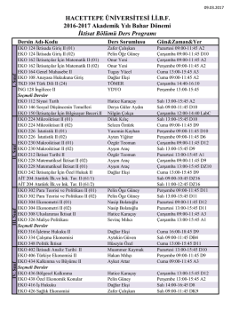 Ders Programı - Hacettepe Üniversitesi İktisat Bölümü