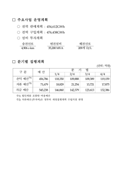 주요사업 운영계획 분기별 집행계획
