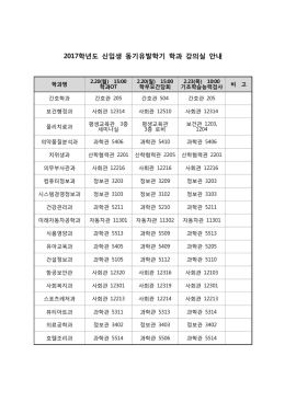 2017학년도 신입생 동기유발학기 학과 강의실 안내
