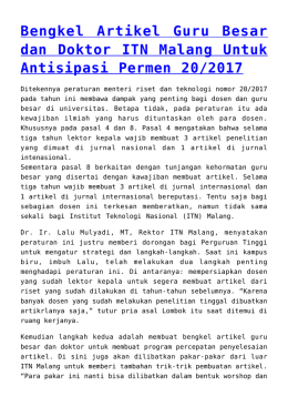 Bengkel Artikel Guru Besar dan Doktor ITN Malang Untuk Antisipasi