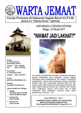 Warta Jemaat &ndash; 12 Februari 2017