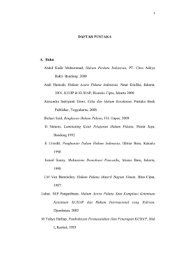 DAFTAR PUSTAKA A. Buku Abdul Kadir Muhammad, Hukum