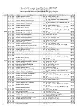 Jadwal Kuliah Semester Genap Tahun Akademik 2016