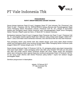 PT Vale Indonesia Tbk Announcement