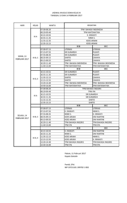 hari kelas waktu 07.00-08.20 08.20-09.40 10.15-10.55 10.55