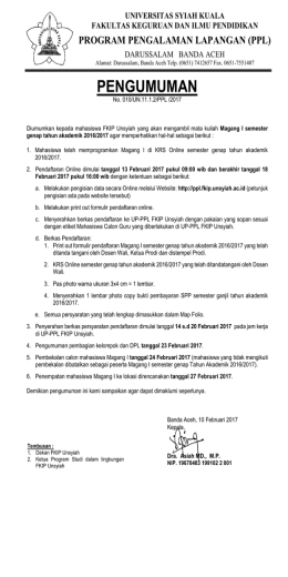pengumuman - PPL FKIP Unsyiah