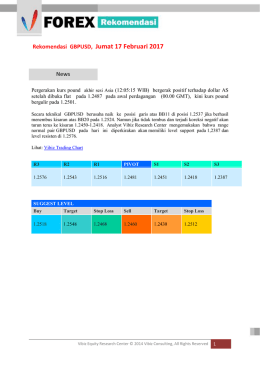 Rekomendasi GBPUSD, Jumat 17 Februari 2017