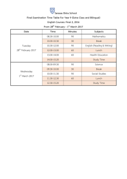 Sarasas Ektra School Final Examination Time Table For Year 9