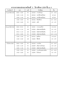 ตารางการสอบปลายภาคเรียนที่ 2 ปีการศึกษา 2559 ชั้น ม. 6