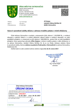 Výzva k vyzvednutí zásilky občanu s adresou trvalého pobytu v