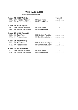 WSM Liga ČR 2016/17 - rozpis soutěž
