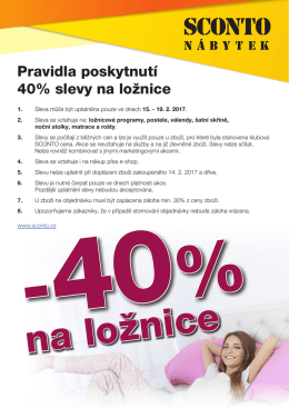 Pravidla poskytnutí 40% slevy na ložnice