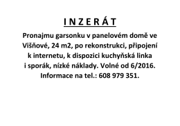 garsoni&eacute;ra ve Vi&scaron;ňov&eacute; k pron&aacute;jmu