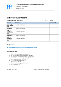 25 Ž&aacute;kovsk&yacute; t&yacute;denn&iacute; pl&aacute;n 13. - C&iacute;rkevn&iacute; z&aacute;kladn&iacute; &scaron;kola a mateřsk&aacute;