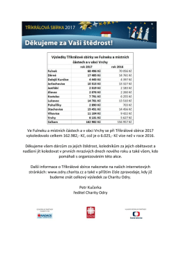 Výsledky Tříkrálové sbírky 2017 ve Fulneku a místních částech a v