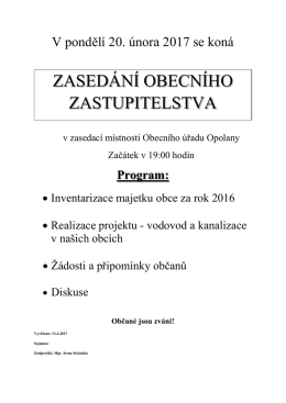 Pozvánka na zasedání zastupitelstva obce Opolany dne 20.2.2017