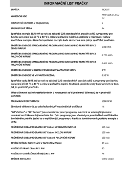 INFORMAČNÍ LIST PRAČKY