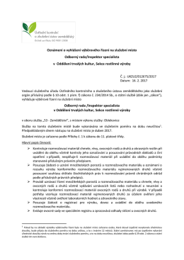 Oznámení o vyhlášení výběrového řízení na služební místo