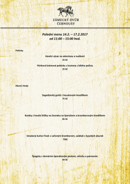 Polední menu 14.2. – 17.2.2017 od 11:00 – 15:00 hod.