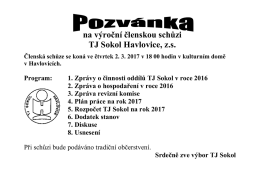 na výroční členskou schůzi TJ Sokol Havlovice, zs Členská schůze