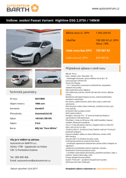 Volksw. osobní Passat Variant Highline DSG 2,0TDi / 140kW