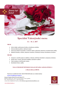 Speci&aacute;ln&iacute; Valent&yacute;nsk&eacute; menu - Clarion Congress Hotel &Uacute;st&iacute; nad Labem
