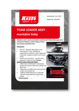 TEAM LEADER ASSY - montážní linky