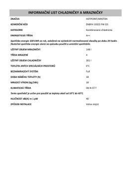 INFORMAČNÍ LIST CHLADNIČKY A MRAZNIČKY