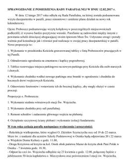 SPRAWOZDANIE Z POSIEDZENIA RADY PARAFIALNEJ W DNIU