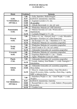 INTENCJE MSZALNE 12-19.02.2017 r. Dzień Godzina Intencja