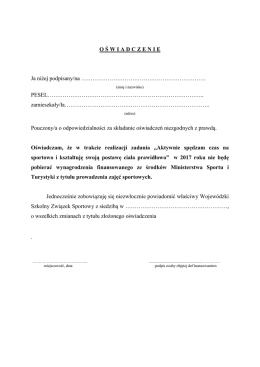 O Ś WIADCZENIE Ja niżej podpisany/na - Warmińsko